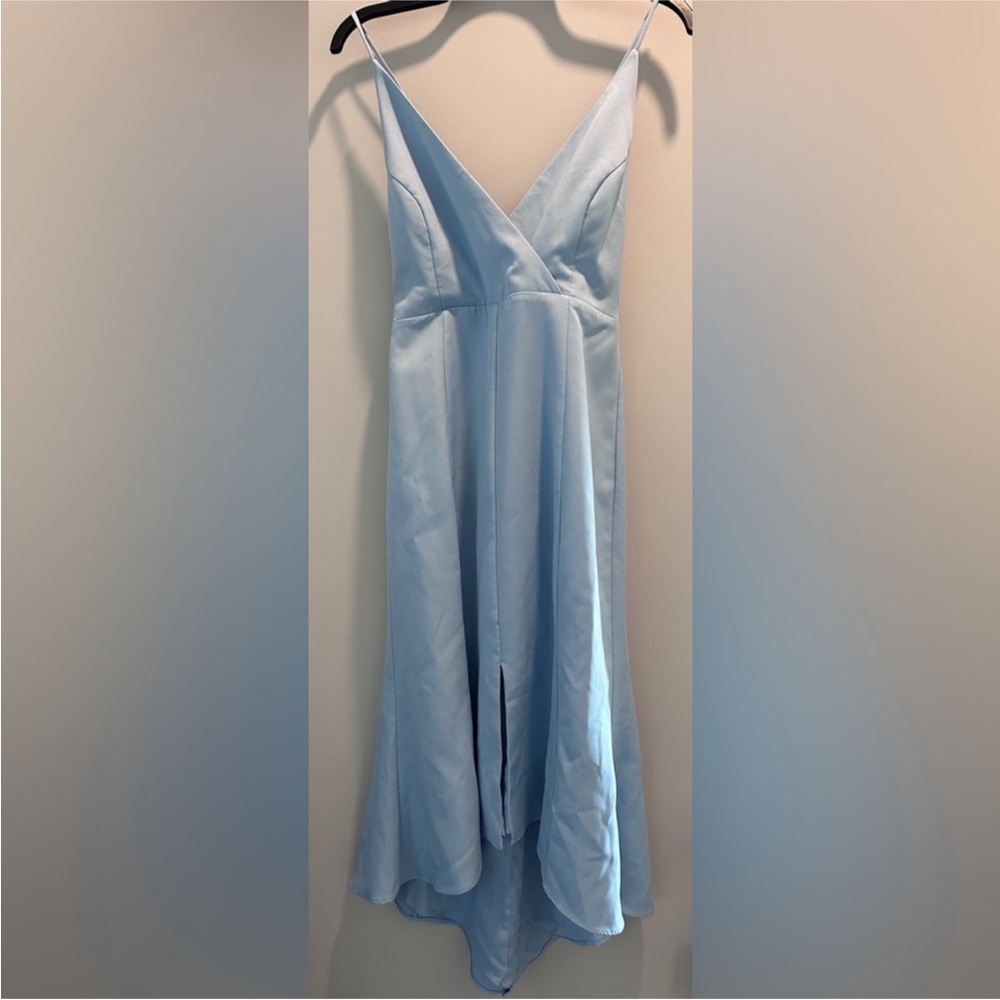 Light Blue Midi Slip Dress with V-Neck